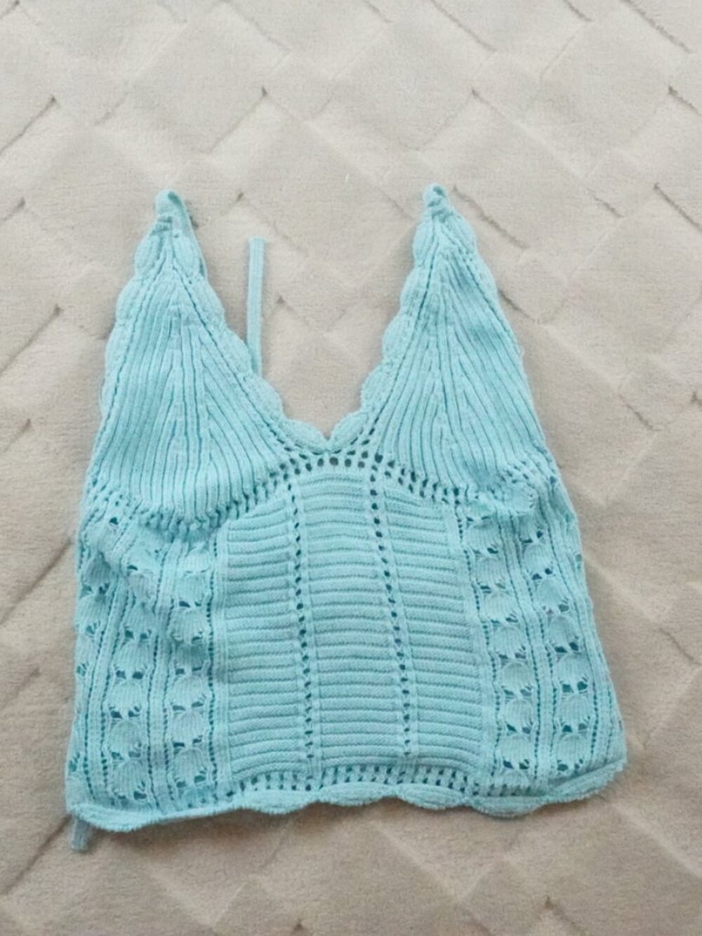 Free People Crochet Crop Top Womens Small Blue Open Knit
